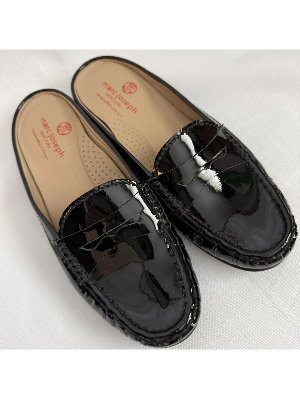 MARC JOSEPH NEW YORK 6.5 Union Mule Shoes Black Patent Leather Brazil Slip-on